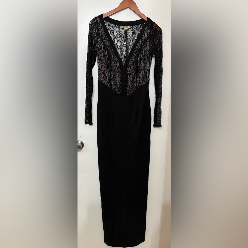 Antonio Berardi Women Black Sheer Back Long Sleeve Dress Size 38 - Picture 2 of 13